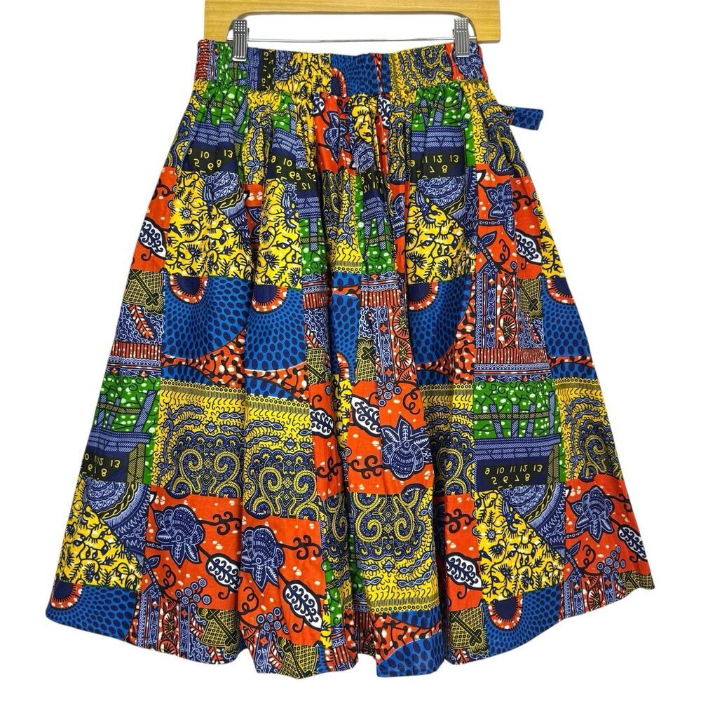 SB Womens Midi Skirt One Size Boho Hippie Retro Colorful Patchwork Paisley Gypsy - Picture 2 of 8